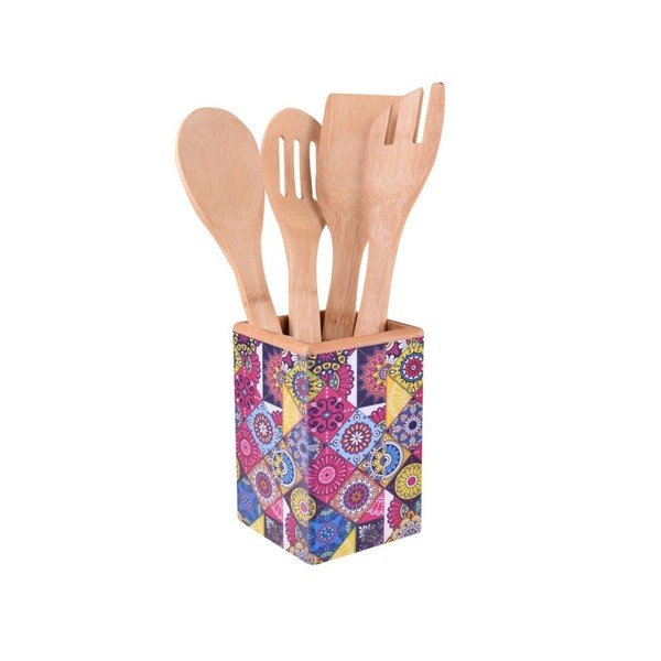 Set bambusového kuchynského náčinia v stojane Bambum Nirvana Ravioli