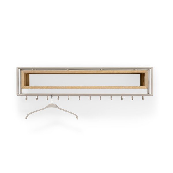 Nástenný vešiak z dubového dreva v prírodnej farbe/taupe s poličkou 118 cm School – Spinder Design-image-4