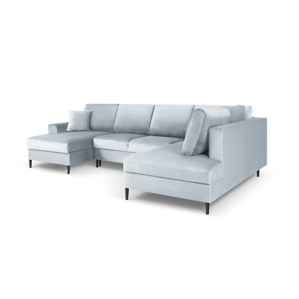 Svetlomodrá zamatová rozkladacia/s úložným priestorom rohová pohovka (pravý roh/do "U") Kyoto – Cosmopolitan Design-image-3