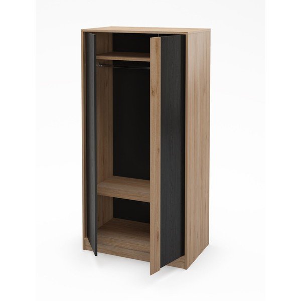 Šatníková skriňa v dekore duba v čierno-prírodnej farbe 90x180x53 cm Dennis – Marckeric-image-3