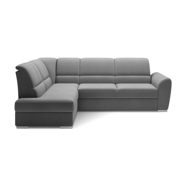 Sivá zamatová rozkladacia/s úložným priestorom rohová pohovka (ľavý roh/do L) Siber – ELTAP