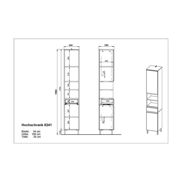 Biela vysoká kúpeľňová skrinka 34x190 cm Salinas - Germania-image-3