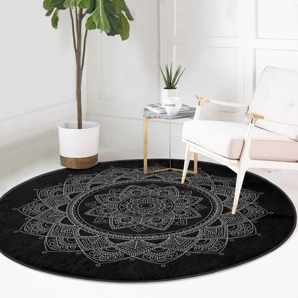 Čierny prateľný okrúhly koberec vhodný pre robotické vysávače ø 100 cm Comfort – Mila Home-image-2