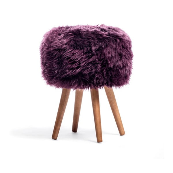 Stolička s fialovým sedadlom z ovčej kožušiny Royal Dream, ⌀ 30 cm