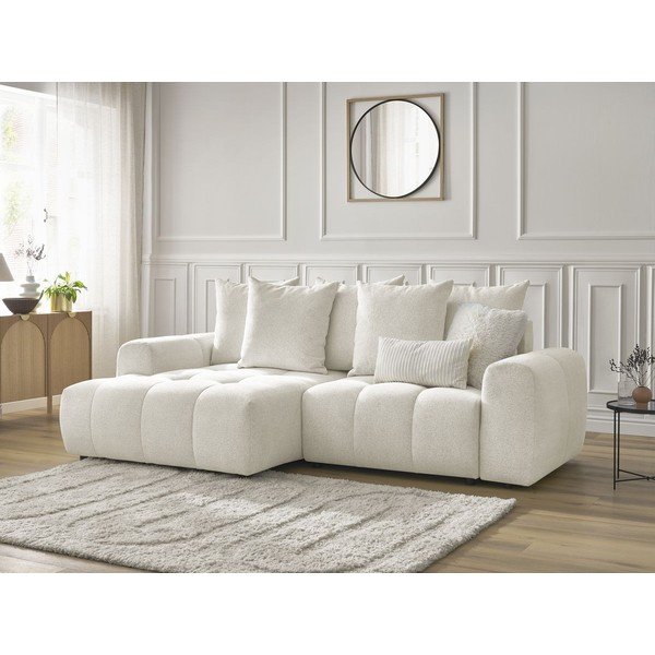 Biela ženilková rozkladacia/s úložným priestorom rohová pohovka (ľavý roh/s leňoškou) Roxelane – Bobochic Paris-image-4