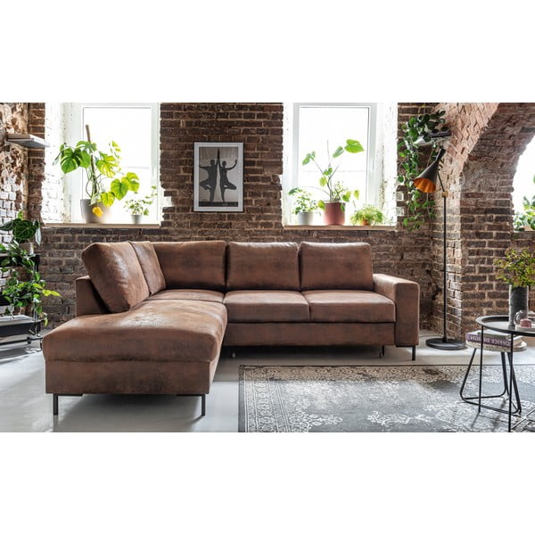 Hnedá rozkladacia rohová pohovka z imitácie kože (ľavý roh) Lofty Lilly – Miuform-image-1