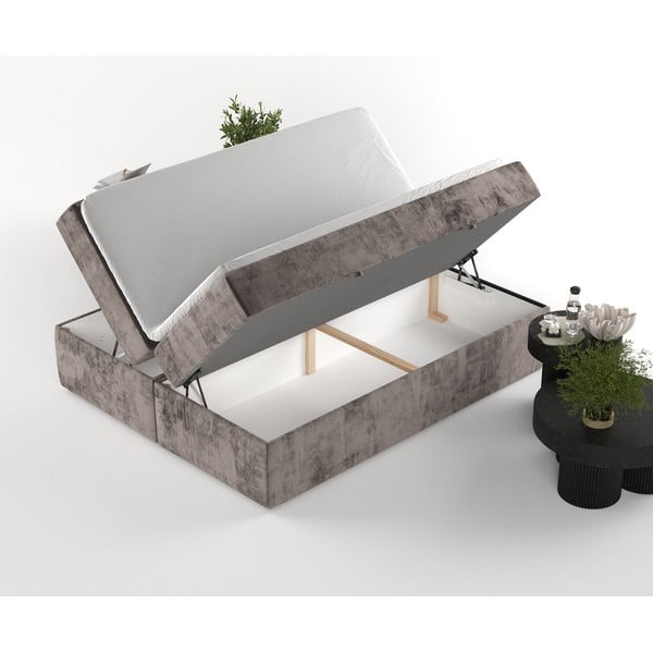 Hnedá boxspring posteľ s úložným priestorom 200x200 cm Yoko – Maison de Rêve-image-3