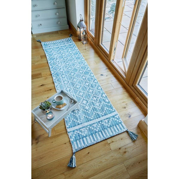 Béžovo-modrý bavlnený koberec Flair Rugs Leela, 60 x 200 cm-image-1