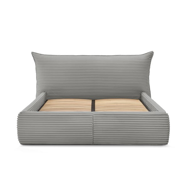 Sivá čalúnená dvojlôžková posteľ s úložným priestorom a roštom 160x200 cm Jade – Bobochic Paris-image-4