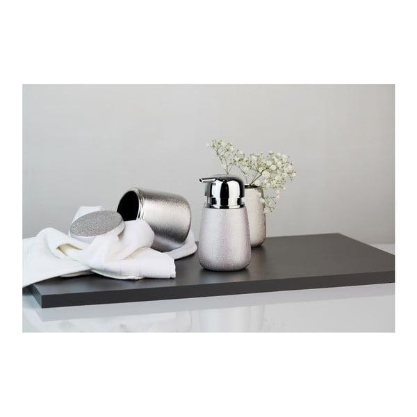 Keramický pohárik na zubné kefky v striebornej farbe Wenko Glimma-image-1