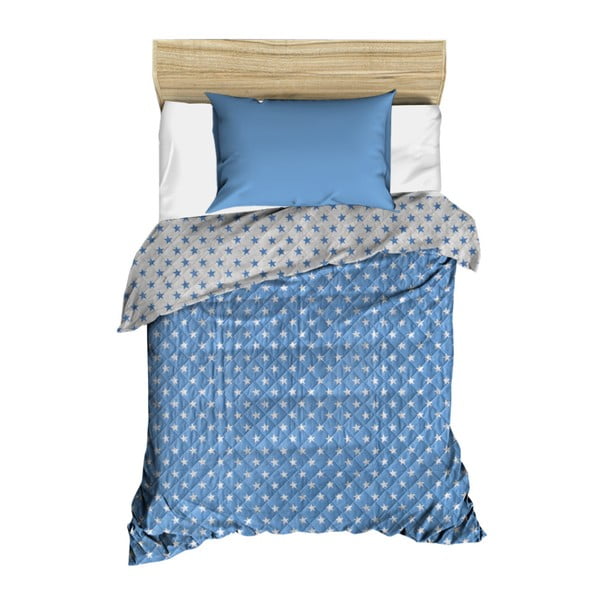 Modrý prešívaný pléd cez posteľ Dots, 160 × 230 cm