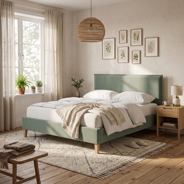 Zelená čalúnená dvojlôžková posteľ s roštom 180x200 cm Tina – Ropez-image-1