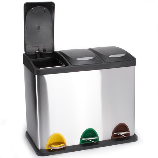 Oceľový odpadkový kôš 3x8 l na triedený odpad/nášľapný v matne striebornej farbe Tri Selectif – MSV-image-2