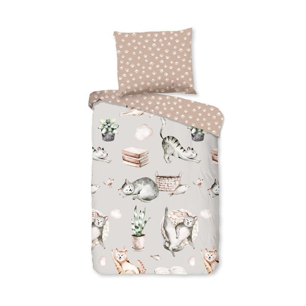 Sivé/hnedé bavlnené detské obliečky do postieľky 120x150 cm Catlife – Good Morning