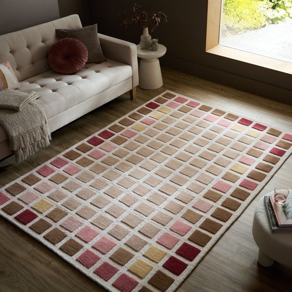 Ružový ručne tkaný vlnený koberec 140x200 cm Renga Wool – Flair Rugs-image-1