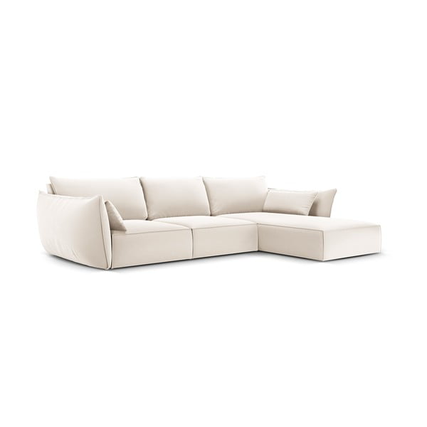 Béžová zamatová rohová pohovka (pravý roh/s leňoškou) Vanda – Mazzini Sofas-image-2