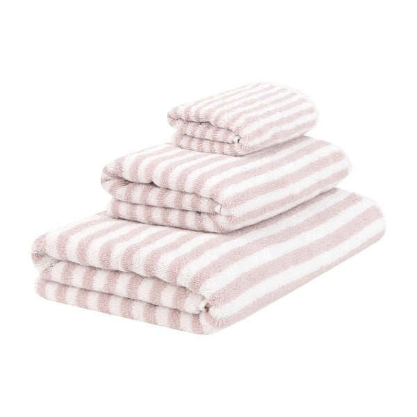 Súprava 3 bielo-ružových bavlnených uterákov mjukis. Viola