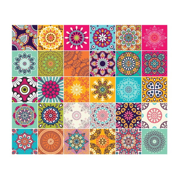 Sada 30 nástenných samolepiek Ambiance Wall Stickers Tiles Azulejos Mariska, 15 × 15 cm-image-2