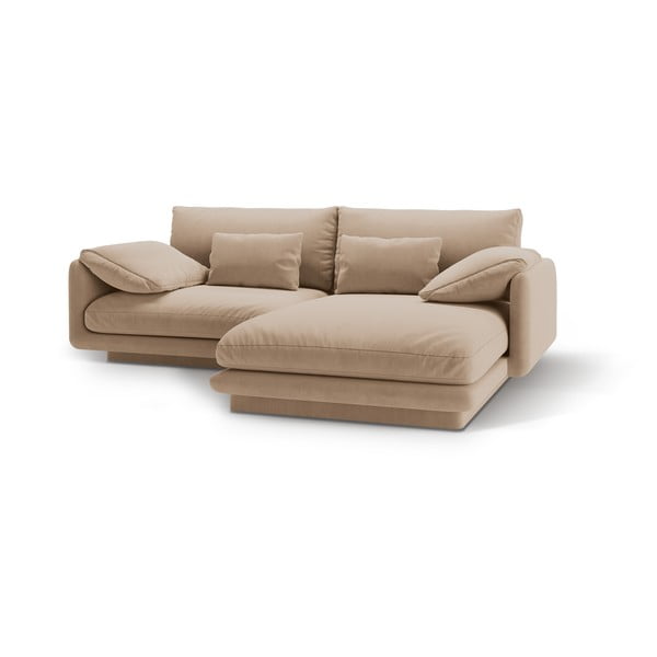 Béžová zamatová rohová pohovka (pravý roh/s leňoškou) Torino – Micadoni -image-1