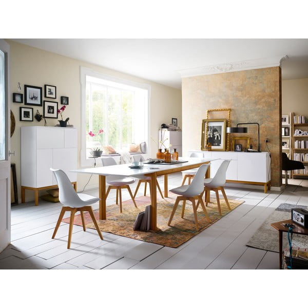 Biely trojdverový príborník s detailmi v dekore dubového dreva so zásuvkou Tenzo Patch-image-4