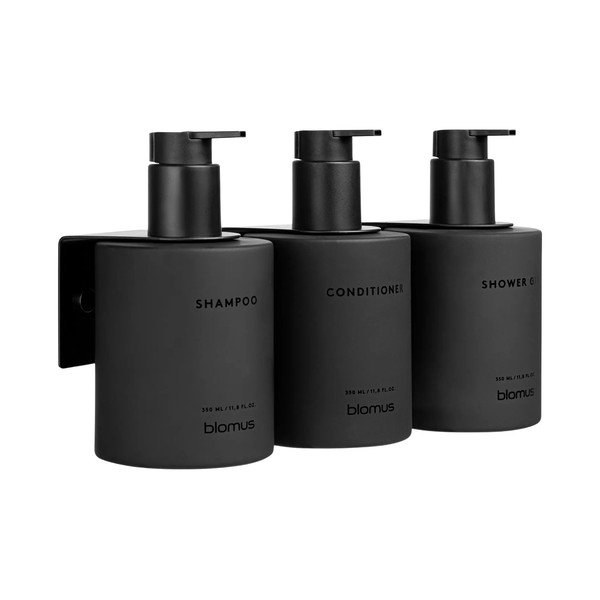 Čierne nástenné sklenené dávkovače mydla v súprave 3 ks 350 ml Kirei – Blomus