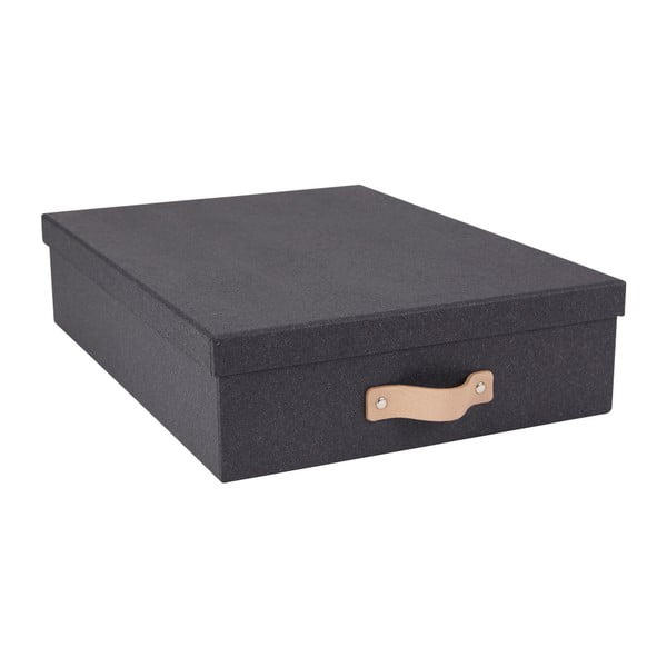 Tmavosivý úložný box na dokumenty s koženým úchytom Bigso, veľkosť A4