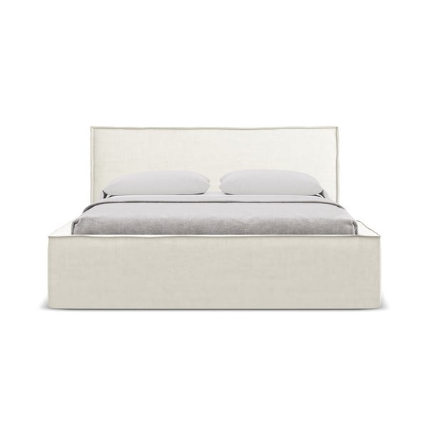 Krémovobiela čalúnená dvojlôžková posteľ s úložným priestorom s roštom 180x200 cm Anani – Makamii-image-3