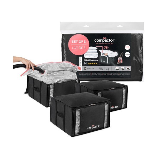 Čierne vákuové plastové úložné boxy v súprave 3 ks 42x40x25 cm Black Edition – Compactor