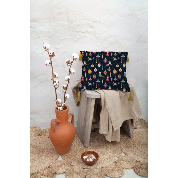 Tmavomodrý vankúš s prímesou ľanu Really Nice Things Christmas Ornaments, 45 x 45 cm-image-3