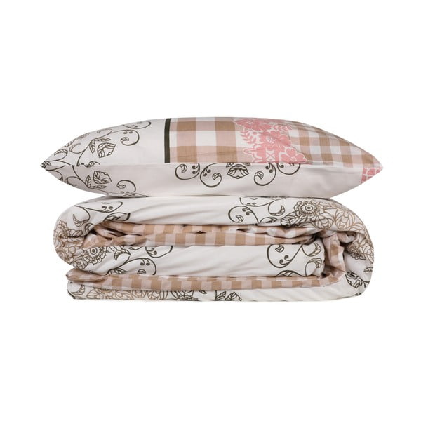 Bielo-ružové obliečky na jednolôžko z bavlny Renforcé 140x200 cm Nazenin – Mijolnir