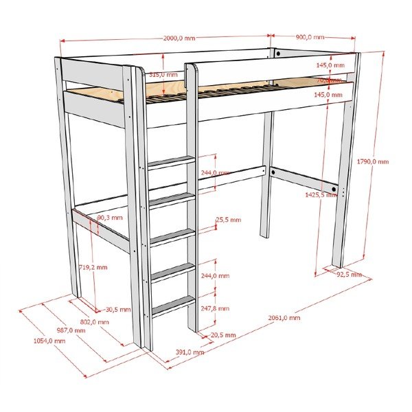 Biela vyvýšená detská posteľ s roštom 90x200 cm Primo – Vipack-image-2