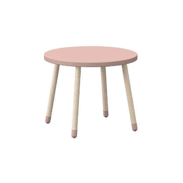 Ružový detský stolík s nohami z jaseňového dreva Flexa Play, ø 60 cm