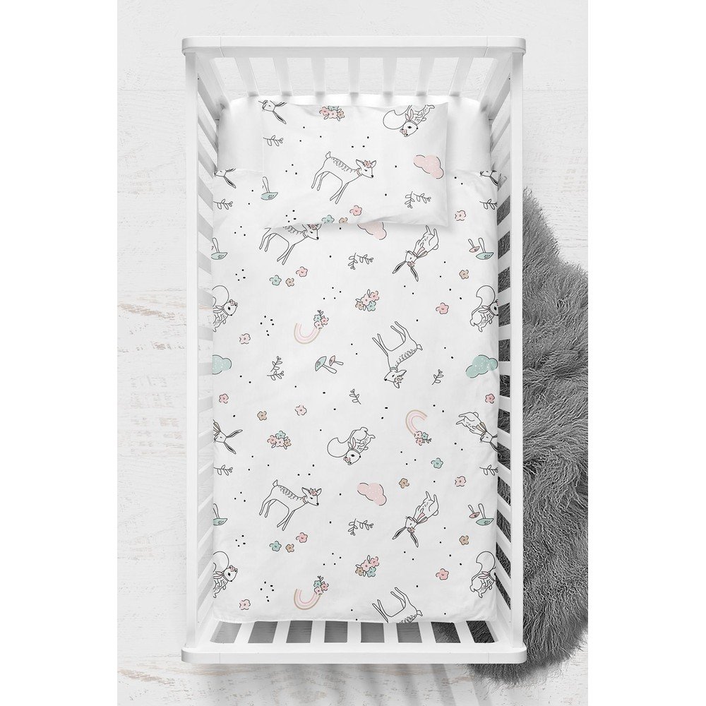 Biele detské obliečky do postieľky z bavlny Renforcé 100x150 cm Flowers – Mijolnir