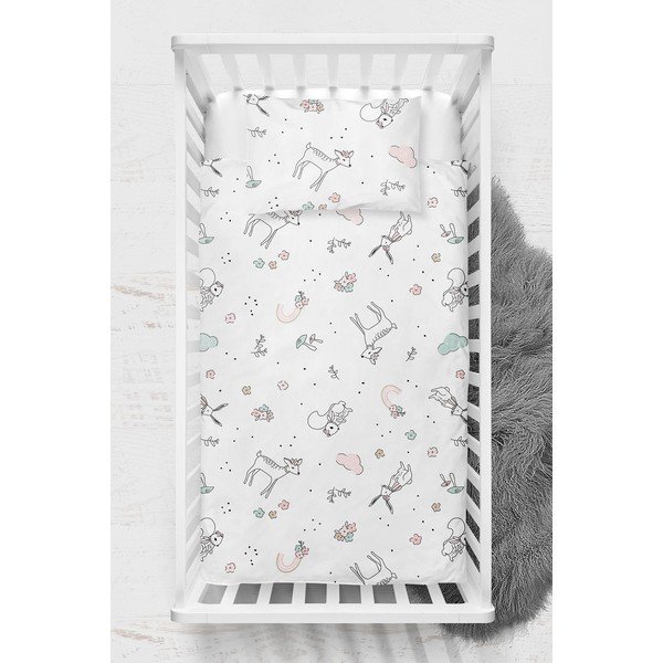 Biele detské obliečky do postieľky z bavlny Renforcé 100x150 cm Flowers – Mijolnir-image-2