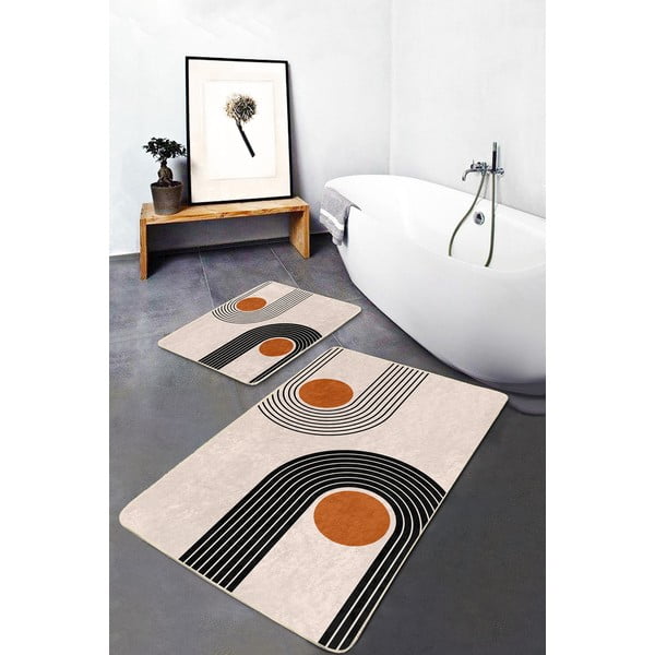 Béžové zamatové kúpeľňové predložky v súprave 2 ks 60x100 cm Dot Arch – Mila Home-image-1