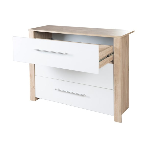 Nízka detská komoda v dekore duba s prebaľovacím pultom v bielo-prírodnej farbe 112x98 cm – Roba-image-4