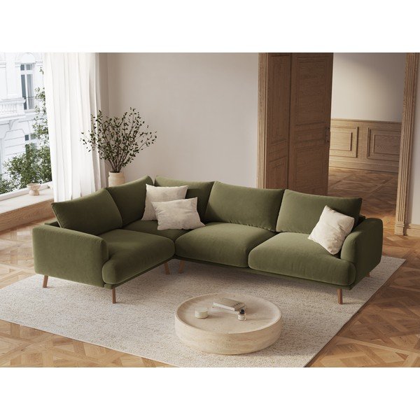 Zelená zamatová rohová pohovka (ľavý roh/do L) Naomi – Micadoni -image-1