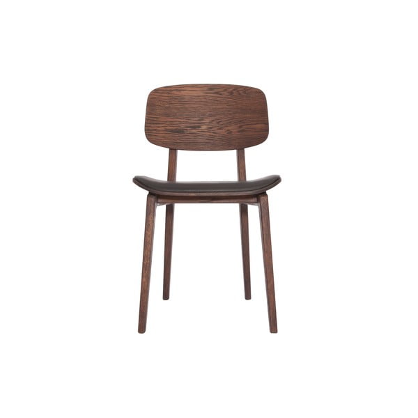 Hnedá jedálenská stolička z dubového dreva s koženým podsedákom NORR11 NY11