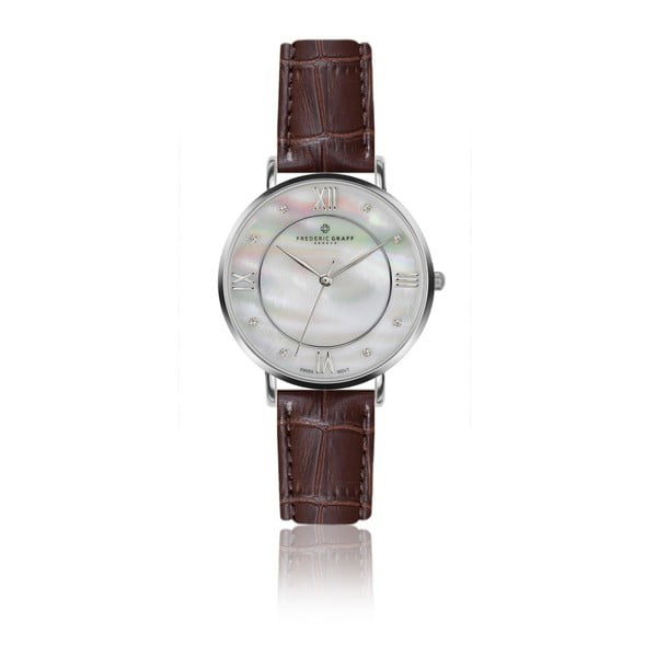 Dámske hodinky s hnedým remienkom z pravej kože Frederic Graff Silver Liskamm Croco Brown Leather