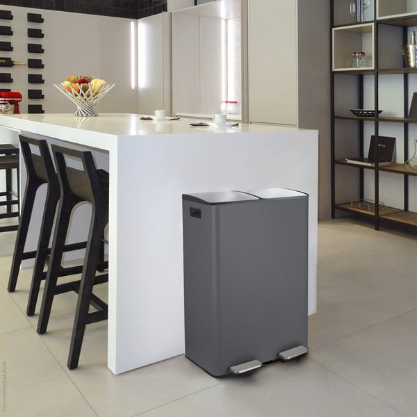 Tmavosivý oceľový odpadkový kôš 2x30 l na triedený odpad/nášľapný Aliya – Spirella-image-1