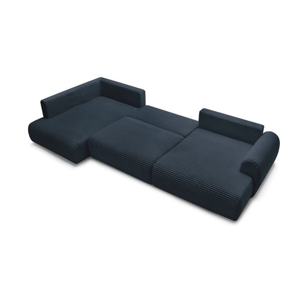 Tmavomodrá menčestrová rozkladacia/s úložným priestorom rohová pohovka (ľavý roh/do tvaru "U") Lucien – Bobochic Paris-image-4