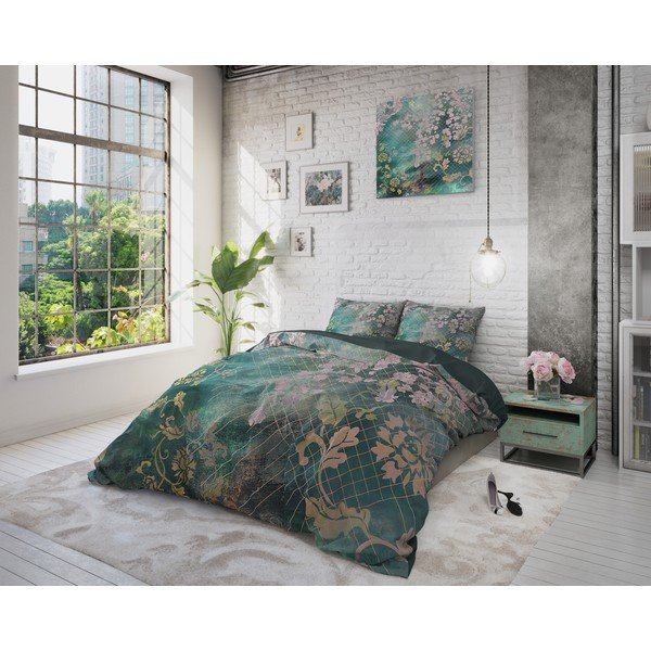 Zelené bavlnené obliečky na jednolôžko Pure Cotton Tiran Flower, 140 x 200 cm-image-4