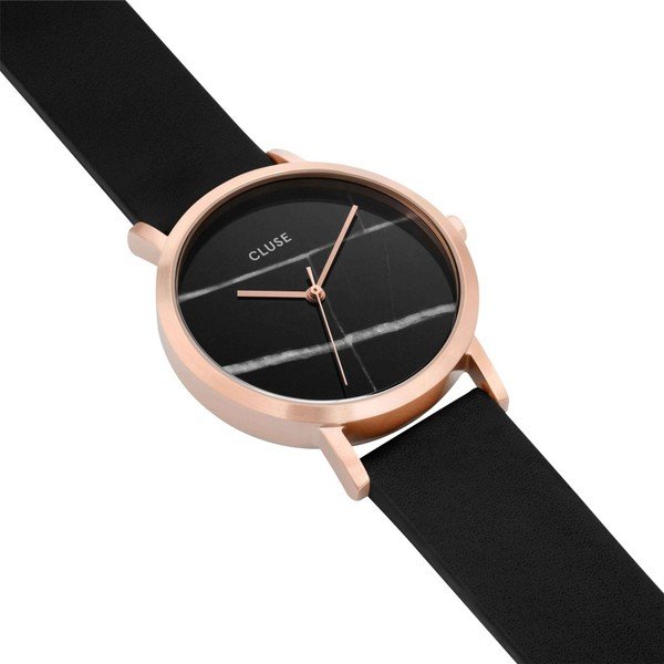 Dámske čierne hodinky s koženým remienkom a mramorovým ciferníkom Cluse La Roche Petite Rose-image-3
