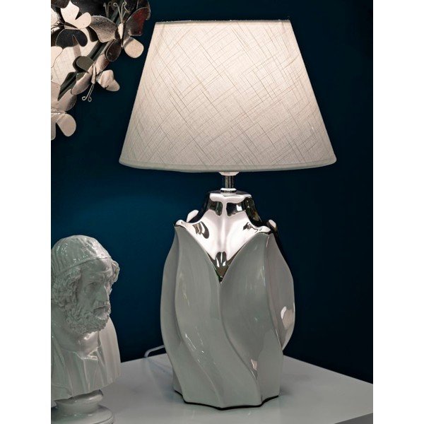 Biela/v striebornej farbe keramická stolová lampa s textilným tienidlom (výška  51 cm) Shiney – Mauro Ferretti-image-1