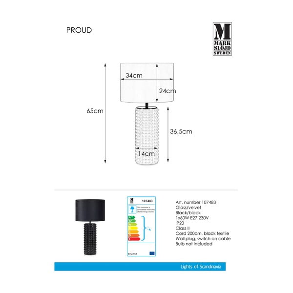 Čierna stolová lampa Markslöjd Proud, ø 34 cm-image-2