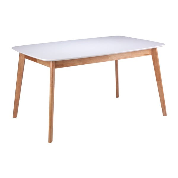 Biely rozkladací jedálenský stôl s nohami z dreva kaučukovníka sømcasa Kenna, 140 x 90 cm