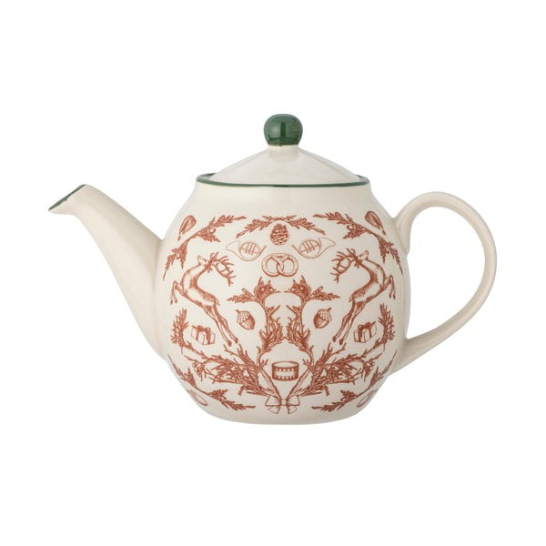 Krémová kanvica na čaj s vianočným motívom z kameniny 900 ml Beth – Bloomingville