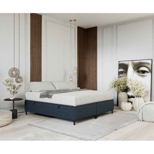 Tmavomodrá čalúnená dvojlôžková posteľ s úložným priestorom 160x200 cm Tate – Maison de Rêve-image-1