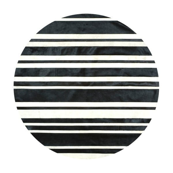 Čierno-biely kožený koberec Pipsa Stripes, ⌀ 100 cm