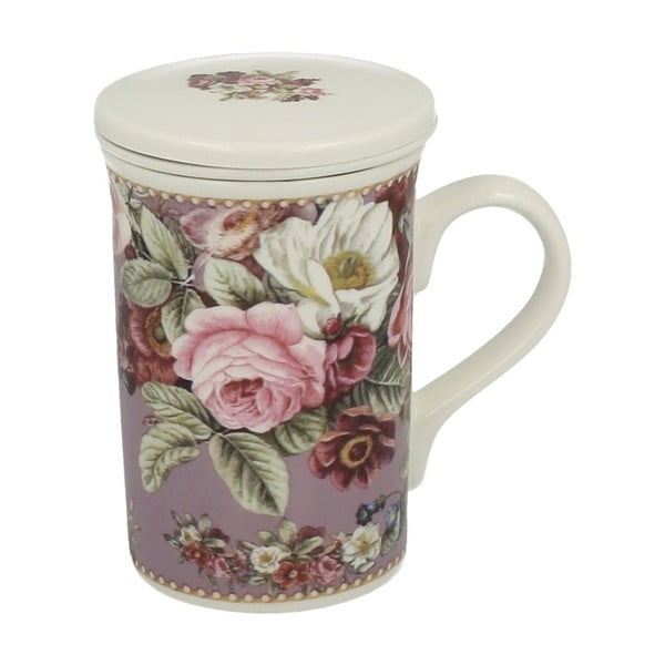 Porcelánový hrnček s filtrom s motívom kvetín Duo Gift Rosa, 300 ml